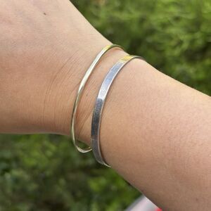 Set 2 Sterling Silver Cuff Bracelet Set Adjustable Open Bangle Gold Silver
